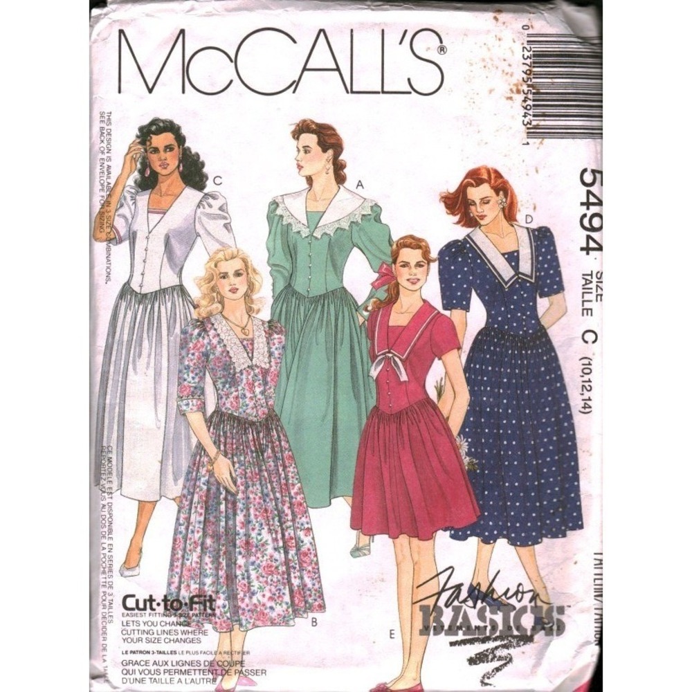 McCall's 5494 Vintage 1991 Misses Dress‎ Sewing Pattern Size 10 12 14 cut